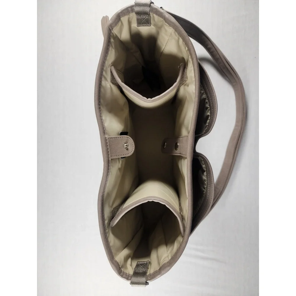 OiOi‎ Pram Caddy Oatmeal Vegan Leather Stroller Bag W/ Attachable Shoulder Strap